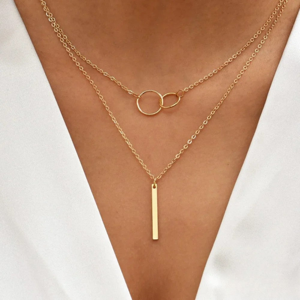 Retro – Collar doble círculo dorado