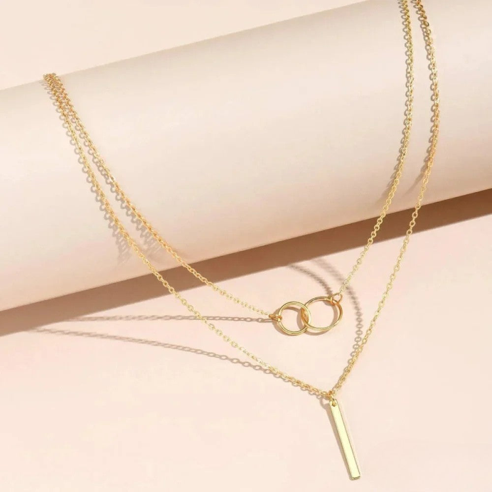 Retro – Collar doble círculo dorado
